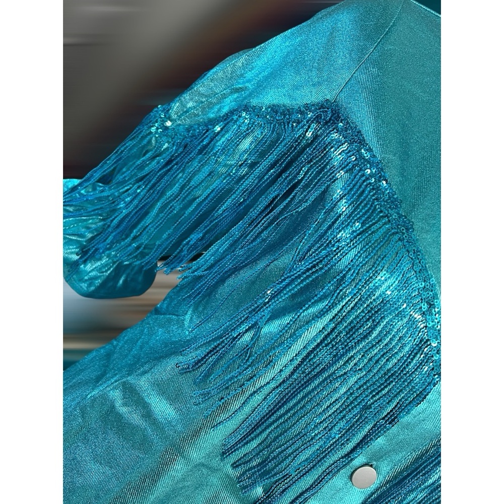 FANTASTIC FAWN Western vibe metallic aqua dress S M L - Picture 8 of 8